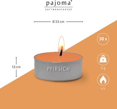 Ароматичні чайні свічки Pajoma 90, 3x30 шт. , ароматичні свічки, багато ароматів на вибір, висота 1,5 см, діаметр 3,5 см (персик, 30)