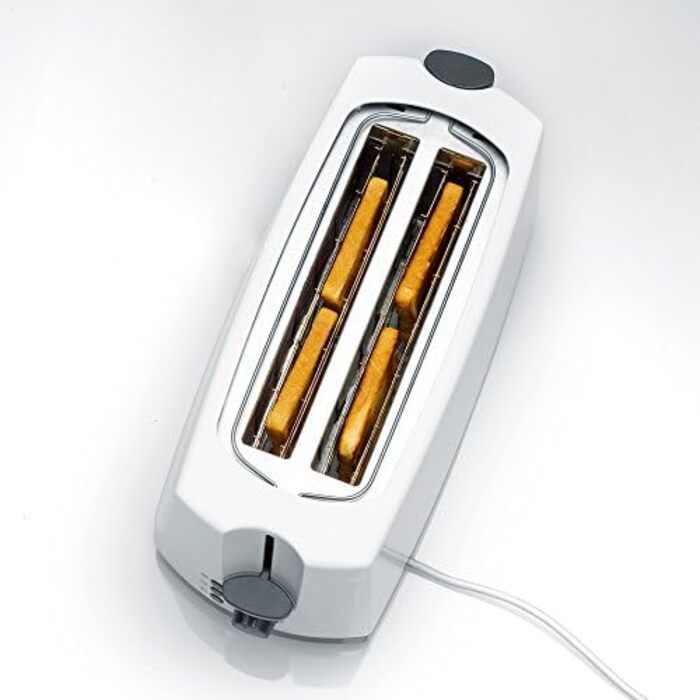 Автоматичний тостер SEVERIN з довгим слотом, 4 тости, автоматичний тостер з насадкою для булочки, тостер з нержавіючої сталі для підсмажування, розморожування та розігріву, 1 400 Вт, білий / сірий, AT 2234 4 скибочки тостів