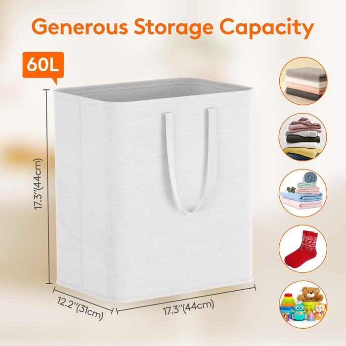 Предмети Кошик для білизни 80 л, Ящик для білизни Контейнер для білизни Збірник білизни Комод для білизни Кошики для білизни Кошики для білизни для квартири, гуртожитку, каравану Пральня, біла (2 x 60 л), 2