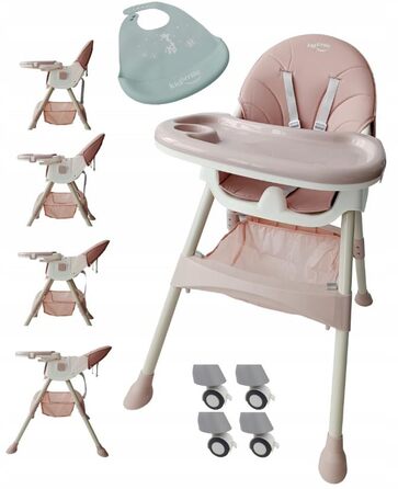 Дитячий стільчик для годування 4 в 1 від 6 місяців з підставкою для ніг рожевий BDW