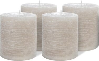 Набір із 4 свічок-стійок Brandsseller 7 x 10 см фарбовані та виготовлені з парафіну сільські свічки з тривалим часом горіння декоративні свічки для прикраси столу, Різдва та вечірок (9 x 10 см набір із 4 шт. , сіро-коричневого кольору)