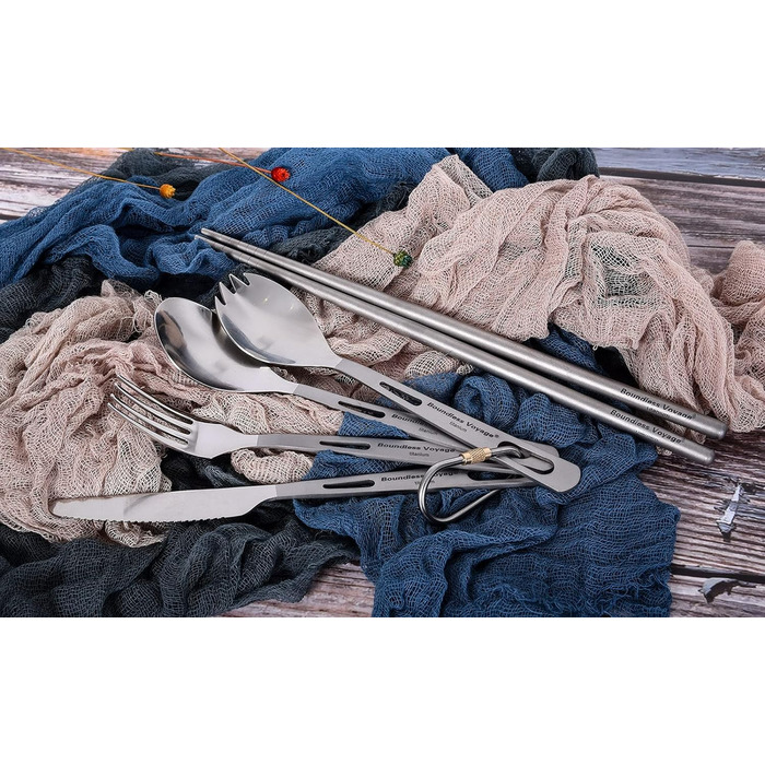 Безмежна подорож Титановий посуд Кемпінговий ніж і виделка Ложка Домашнє використання Набір столових приборів для подорожей для кемпінгу (Ti1519BQ)