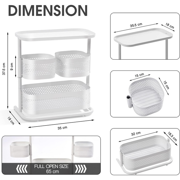 Стойка для специй APEXCHASER, 3-уровневый вращающийся держатель для специй, вращающийся на 360 хранилище для специй, металлический кухонный органайзер для бутылки специй, банки для специй 35 * 19 * 37,5 см (высокий, белый)