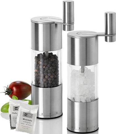 Млин для перцю та солі з рукояткою, набір 2 предмети з упаковками 50 г перцю та морської солі Select AdHoc