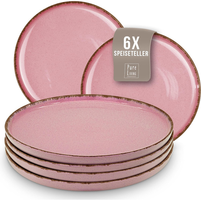 Набор посуды из керамогранита на 6 персон рустик 24 предм. - Набор посуды в деревенском стиле, можно мыть в посудомоечной машине - Набор мисок и тарелок - Посуда Pure Living (большие тарелки (6x), розового цвета)