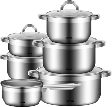 Набір каструль з нержавіючої сталі зі скляними кришками, 11 предметів DMS
