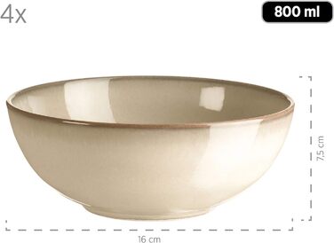 Набір посуду MSER 931545 Ossia для 4 осіб у середземноморському вінтажному стилі, комбінований сервіз із 16 предметів з кераміки (пісочно-сірий / світло-блакитний)