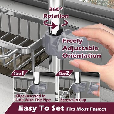 Органайзер для раковини LACEEZEN, тримач для губки для кранів діаметром 1,78-2,8 см, круглий, компактний тримач для рушників для кухні, (сріблястий, лівий)