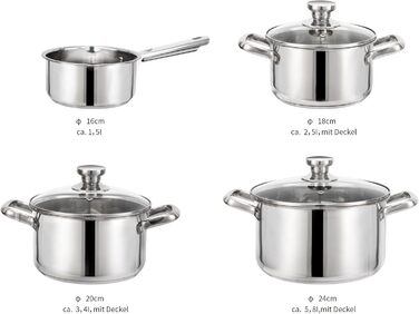 Набір каструль з нержавіючої сталі зі скляними кришками, 7 предметів Fuexmotco