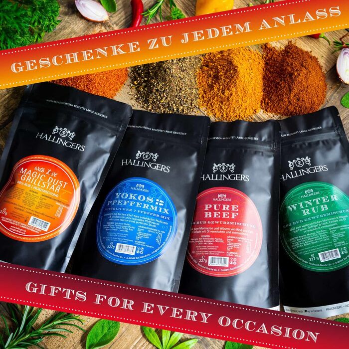 Класичний набір спецій Hallingers - Подарунковий набір спецій ручної роботи, 12 спецій з усього світу (Набір) - Літній подарунок та ідеальний подарунок для барбекю День народження, вітання, новоселення, річниця, вільний час Класичні спеції., 12 спецій (73
