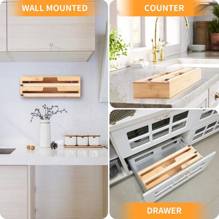 Диспенсер для рулонов фольги 38 см двойной, бамбук DOSYEN