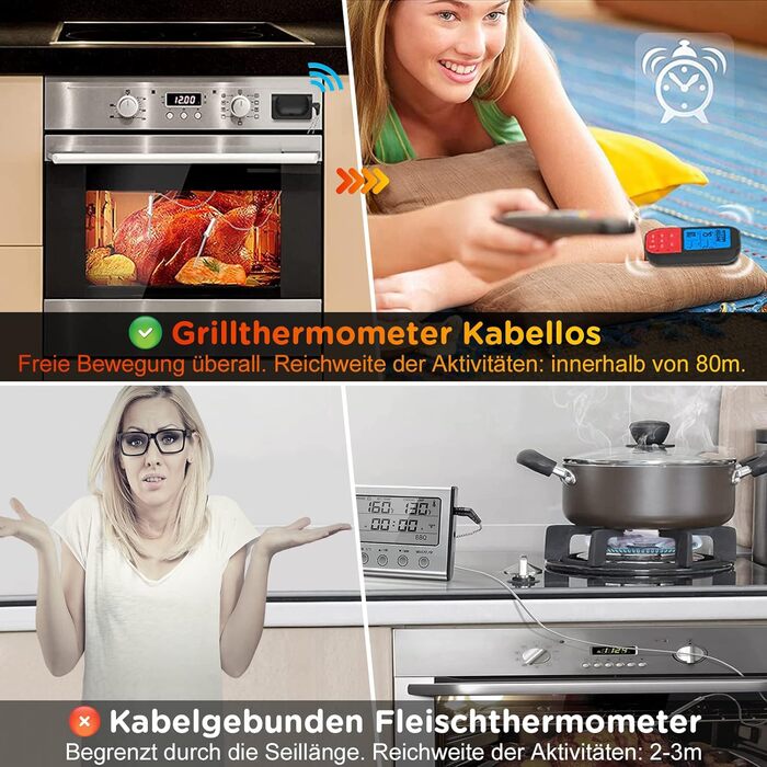 Термометр для м'яса, магнітний з таймером РК-дисплей 2 зонда MixcMax