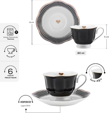 Набір чашок для еспресо з блюдцами на 6 осіб 80 мл, 12 предметів Piraye KARACA