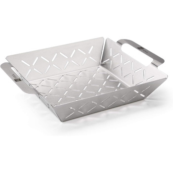 Кошик для гриля HEYNNA з нержавіючої сталі / овочевий піддон для гриля шириною 22 см / піддон для гриля з нержавіючої сталі для овочів, м'яса та риби на грилі або як кошик для гриля Духовка / аксесуари для гриля