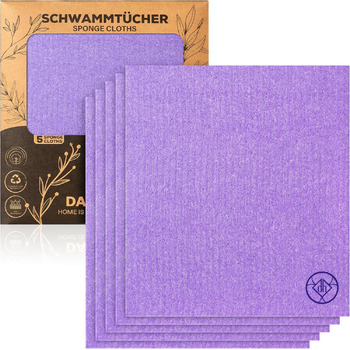 Набір губчастих серветок з 5 шт. Більше, ніж просто кухонні рушники екологічні, миючі та багаторазові кухонні помічники Ідеально підходить для кухні, дому та автомобіля Висока поглинальна здатність та довговічність (фіолетовий)
