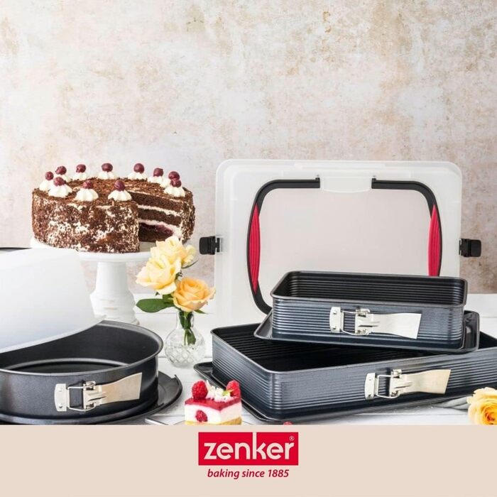 Роз'ємна форма для лазаньї Zenker 7021 DELUXE, прямокутна форма для випічки з емальованим плоским дном, листова форма для торта із захистом від протікання (колір чорний металік), кількість