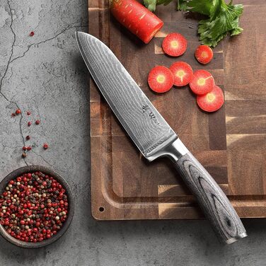 Набір ножів з дамаської сталі Wakoli Edib з 4 предметів, гострі леза від 8 до 18 см, набір кухонних ножів преміум-класу з 67 шарів дамаської сталі з ручками з дерева пакка, набір кухонних ножів преміум-класу з дамаської сталі та професійний шеф-кухарський