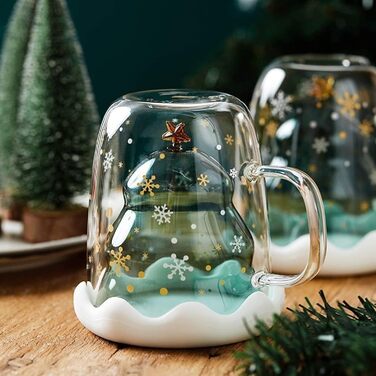 Милий різдвяний подарунок у вигляді кухля Syfunlv, різдвяні скляні чашки з подвійними стінками, кришкою та ложкою, чашка для еспресо, різдвяна чашка Грінча, склянки для чаю, чашка для молока, кавові чашки у формі ялинки (стиль 1)