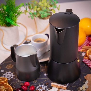 Кавоварка еспресо Cilio AIDA Підходить для всіх типів плит, включаючи індукційні Ø 9 см, В 17,5 см Італійська кавоварка Кафетера Машина мокко (чорний матовий, 6 чашок)