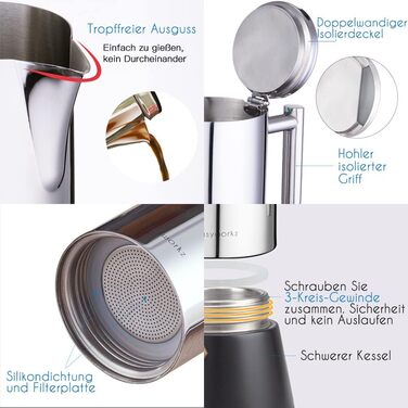 Кавоварка для плити на 12 чашок, 520 мл еспресо, чорна Diego Easyworkz