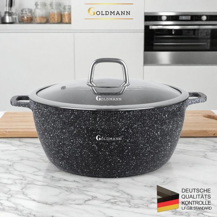 Каструля 6,5 л з антипригарним покриттям та скляною кришкою 28 см Goldmann