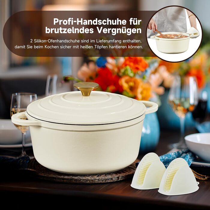 Чавунна форма для запікання емальована з кришкою 24 см,  включаючи 1 пару силіконових рукавичок Nilpferd