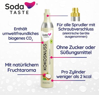 Набір із 2 змінних балонів CO2 SodaTASTE (змінний) для газованок, з натуральним м&39ятним смаком, без сиропу, для приготування до 120 л ароматизованої газованої води, без цукру (УВАГА потрібні 2 порожні балони) (Кокос)