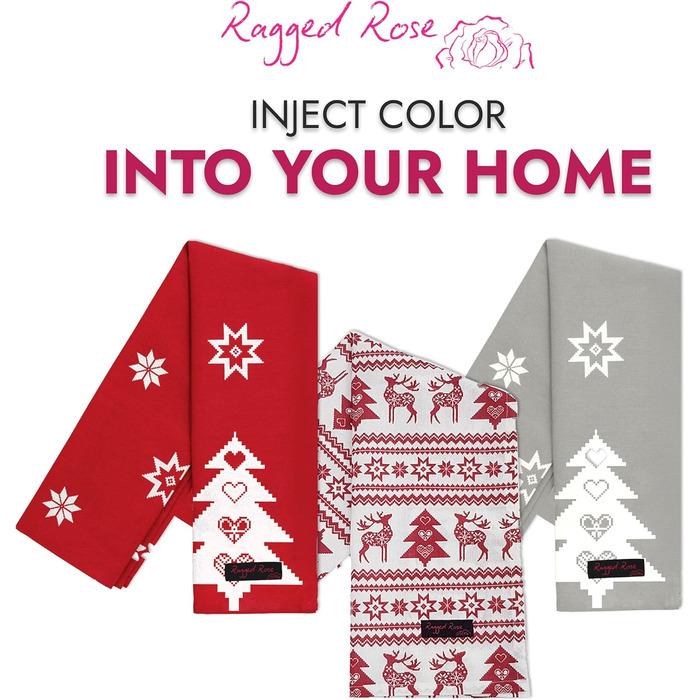 Набір з 2 різдвяних кухонних рушників Christmas Nordic 50 x 70 см червоний Ragged Rose