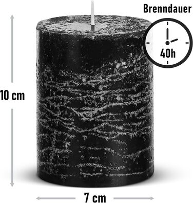 Набір із 4 свічок-стійок Brandsseller 7x10 см Однотонні та виготовлені з парафіну Сільські свічки з тривалим часом горіння Декоративні свічки для прикраси столу, Різдва та вечірок (7 x 10 см Набір із 4 шт. , чорні)