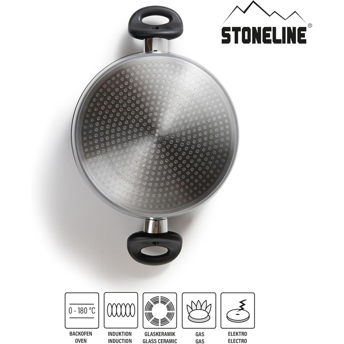 Каструля STONELINE XXL з литого алюмінію, велика, з кришкою, 7 л, антипригарне покриття зі справжніми кам&39яними частинками, індукційний посуд для всіх типів варильних поверхонь, духовка, приготування їжі без жиру та олії, сірий (32 см)