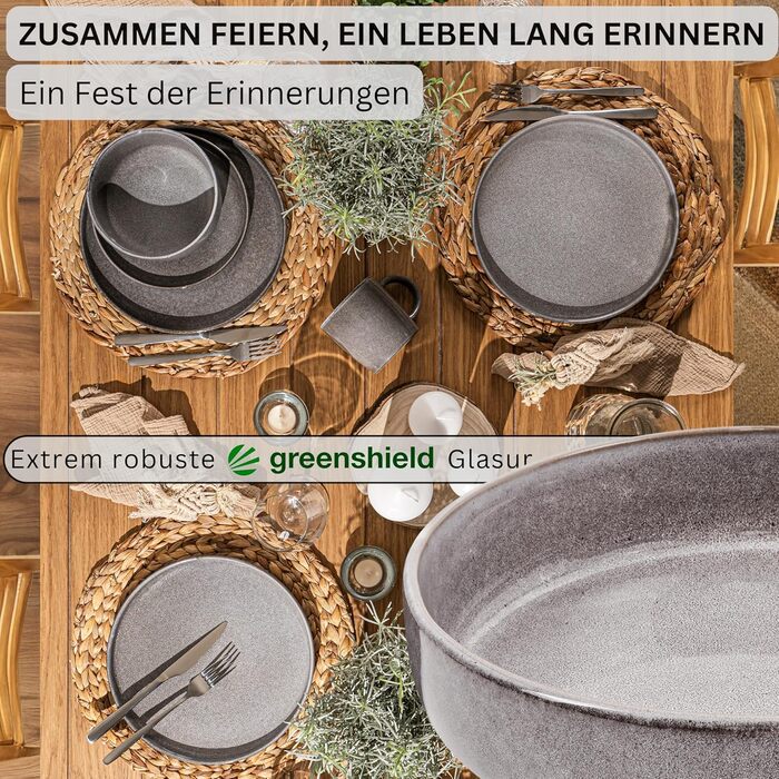 Комбінований сервіз на 6 персон, набір тарілок кавовий кухоль макаронна миска 30 шт. , набір посуду з кераміки посудомийна машина - мікрохвильова піч - стійкий до подряпин, набір посуду з кераміки КОЛЕКЦІЯ ЦІННОСТЕЙ (Cairo moon сірий, макаронні миски 4 шт
