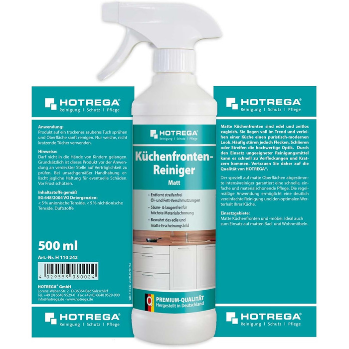 Засіб для чищення матових кухонних поверхонь 500 мл з серветкою з мікрофібри HOTREGA