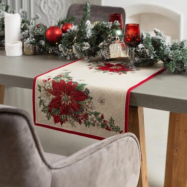 Дім різдвяної гобеленової різдвяної скатертини Скатертина на Різдво та Новий рік (Пуансетія (Іскриста), Доріжка 47x100 см)