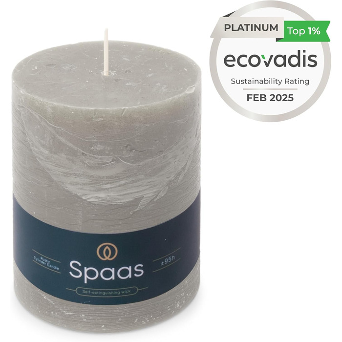 Свічка Spaas Rustical Pillar, 100/130 мм, 95 год, чорна (світло-сіра)