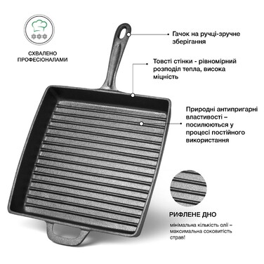 Квадратна пательня-гриль Fissman 28х4,7 см з ручкою (4137)