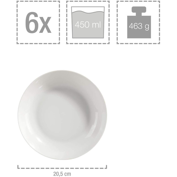 Столовий сервіз, білий, порцеляна (набір тарілок для супу 6 шт. на 6 персон) Sänger New Port