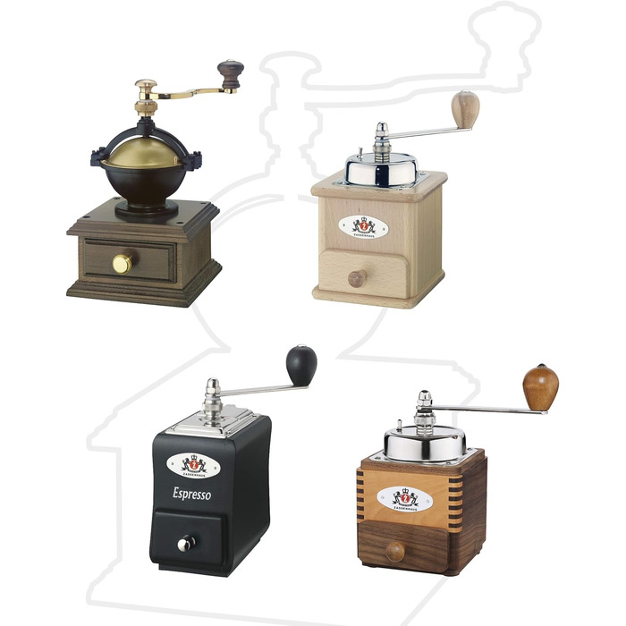 Ручна кавомолка Zassenhaus BRASILIA Бук 12 x 12,5 x 20 см для помелу кавових зерен Плавне регулювання помелу з оригінальною кавомолкою Zassenhaus (чорний бук)