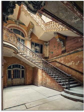 Настінний декор скляні картини настінна картина скляна картина цільна 40x40 см квадрат Тоскана Італія природа пейзаж сад троянди балкон вид літо T4QS (сходи, 60 x 80 см)