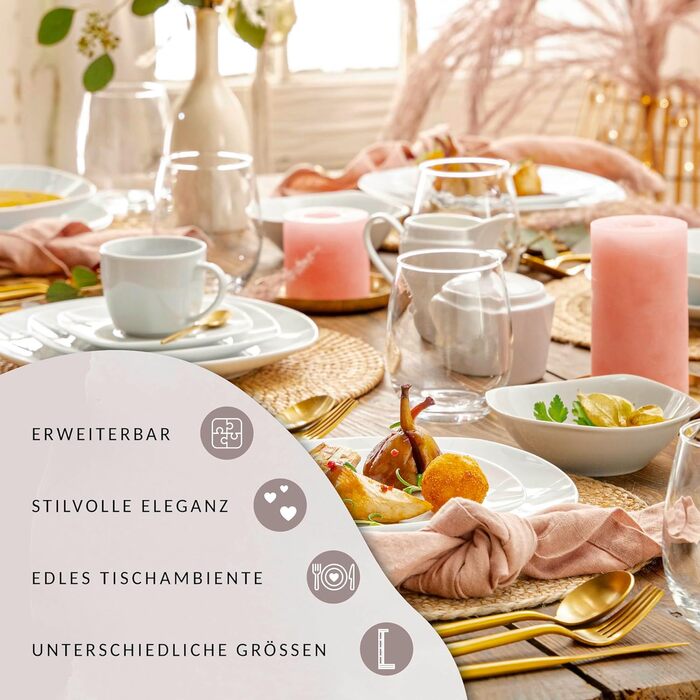 ПЕВЕЦ Белый столовый сервиз Bilgola, набор фарфоровой посуды из 30 предметов на 6 персон, набор тарелок округлого дизайна, обеденная тарелка (кофейная кружка 6 шт.)