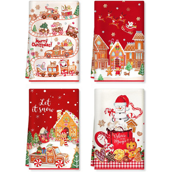 Набір з 4 різдвяних кухонних рушників 60 x 40 см Пряникові чоловічки Arquiel