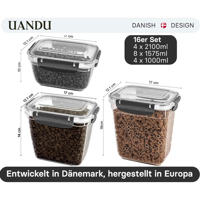 Набір банок для зберігання uandu Lock & Fresh 16, контейнери для зберігання харчових продуктів з кришками для харчових продуктів, мікрохвильова піч і морозильна камера, банки для зберігання з кришками, ящик для зберігання кухонний, банки для зберігання ге