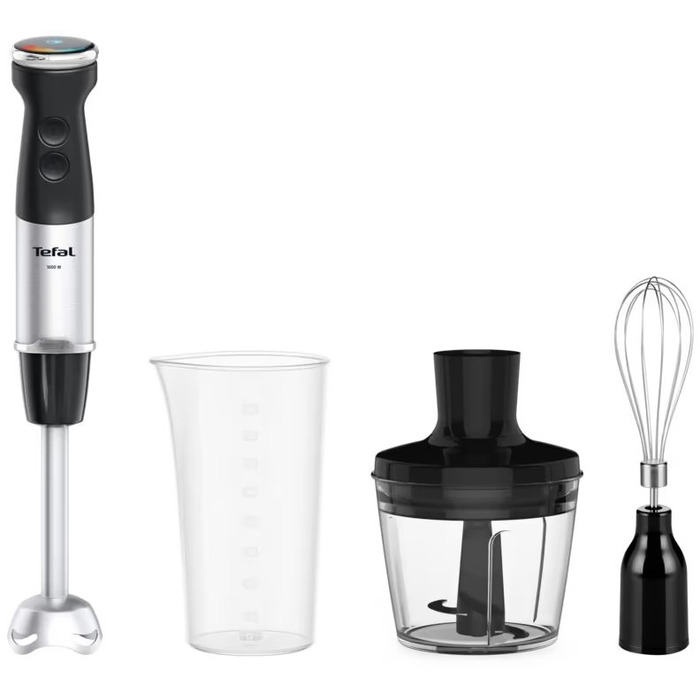 Tefal Блендер погружной Quickchef+ 1000Вт, 3в1, чаша-800мл, чоппер-500мл, турборежим, серебристо-черный