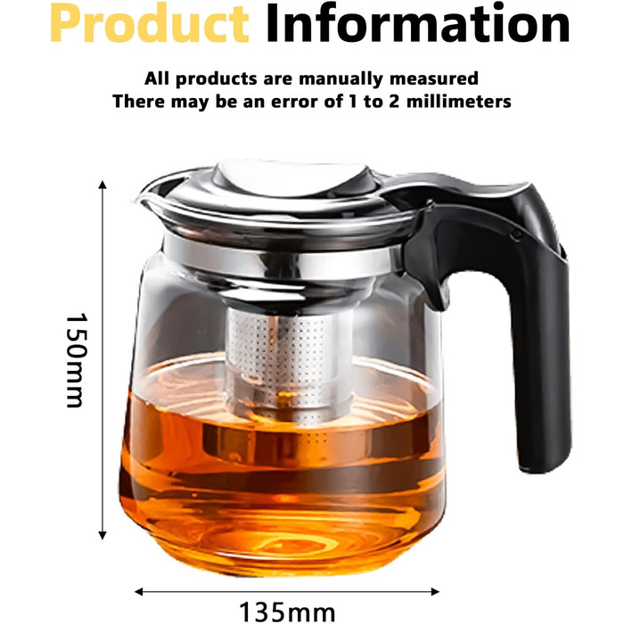 Термостійкий скляний чайник із кришкою 1,5 літра Leikurvo