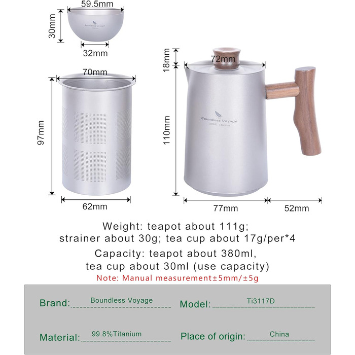 Чайный титановый сервиз 4 чашки iBasingo