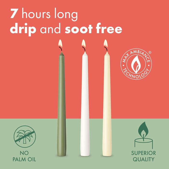 Набір з 16 конічних свічок 2,4 x 24,5 см, 2 упаковки по 8 шт, червоний Essentials Bolsius