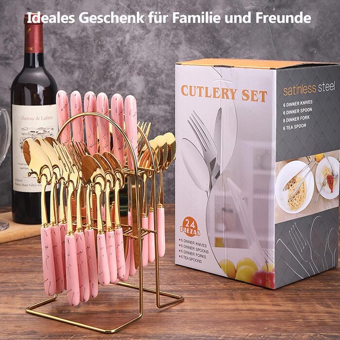 Набір столових приборів з 24 предметів, на 6 осіб, рожевий Justup