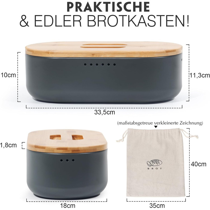 Маленька хлібниця з лляним мішок для хліба 33,5 x 18 x 11,3 см SYLANDO