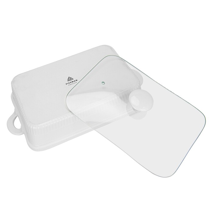 Прямокутна форма для запікання Fissman 31,5х22,5х6,5 см / 2,2 л зі скляною кришкоюпорцеляна (14157)