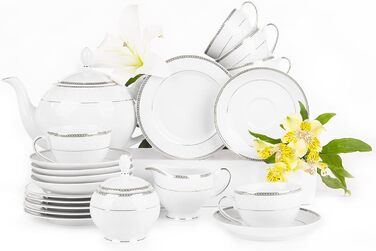 Набір кухлів konsimo 18 предметів - NEW HOLLIS Набір чашок для капучино - Порцеляна - Можна мити в посудомийній машині - 6 персон (платиновий, 18 шт. )