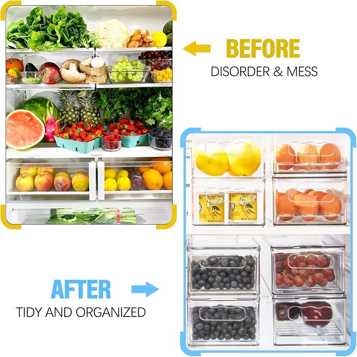 Набір холодильників-органайзерів 9 упаковок (3 розміри) Холодильник-органайзер, кухонний органайзер для комори, морозильної камери, шафи, ящика, офісу (2 розміри 6 упаковок)